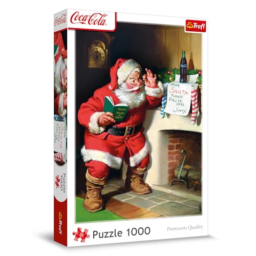 Trefl 10922 Coca-Cola, Weihnachtsmann am Kamin-Puzzle 1000 Elemente-Weihnachtspuzzle, für Erwachsene und Kinder ab 14 Jahren, Mehrfarbig von Trefl