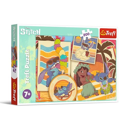 Trefl 13304 Lilo & Stitch, Musische Welt 200 Elemente-Buntes Puzzle mit Helden der Fernsehserie, Kreative Unterhaltung, Spiel für Kinder ab 7 Jahren, Mehrfarbig von Trefl