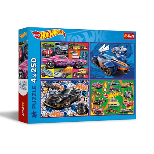 Trefl – Puzzle 4in1: Hot Wheels, Rennautos - 4 x 250 Teile - Set mit Vier Puzzles für Teenager von Trefl