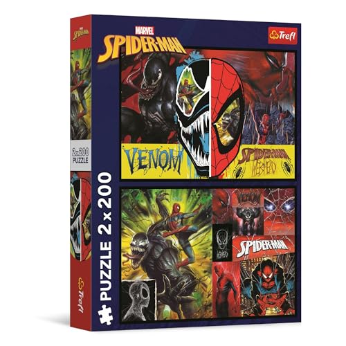 Trefl 13314 2in1: Marvel, Tag und Nacht von Spiderman-2 x 200 Elemente-Set mit Zwei Puzzles für Teenager, Mehrfabrig von Trefl