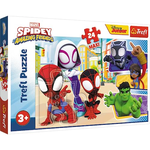 Trefl 14348 Maxi-24 Große Teile, Buntes Helden, Kreative Unterhaltung, Spaß für Kinder ab 3 Jahren Hochelement-Puzzle, Marvel, Spidey and his Amazing Friends, Spidey und Freunde, 24 Steine von Trefl