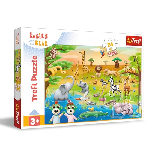 Trefl 14373 Babies and The Bear, Safari Puzzle 24 Maxi-24 Große Elemente, Kreative Unterhaltung, für Kinder ab 3 Jahren, Mehrfabrig von Trefl