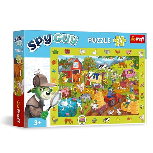 Trefl 15589 Beobachtungs Spy Guy: Farm-24 Elemente-Finde alle Gegenstände aus dem Rahmen, Buntes Puzzle Voll mit Details, Aufmerksamkeitstraining für Kinder ab 3 Jahren, Mehrfarbig von Trefl