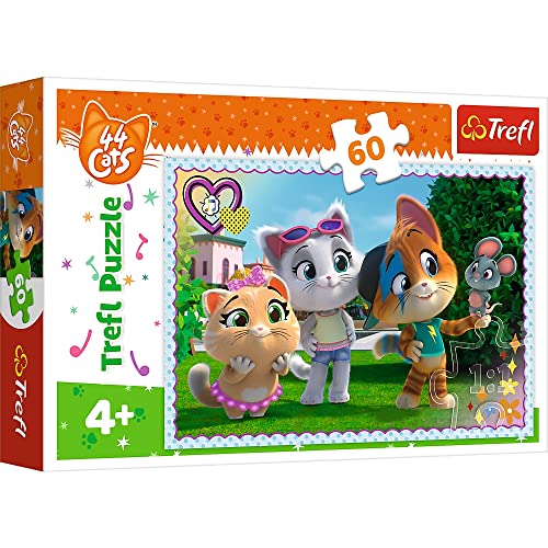 Tréfl - 44 Cats, Jeux entre amis - Puzzle 60 éléments - Puzzles colorés avec Personnages de contes de fées 44 chats, Divertissement créatif, Amusant pour les enfants à partir de 4 ans von Trefl