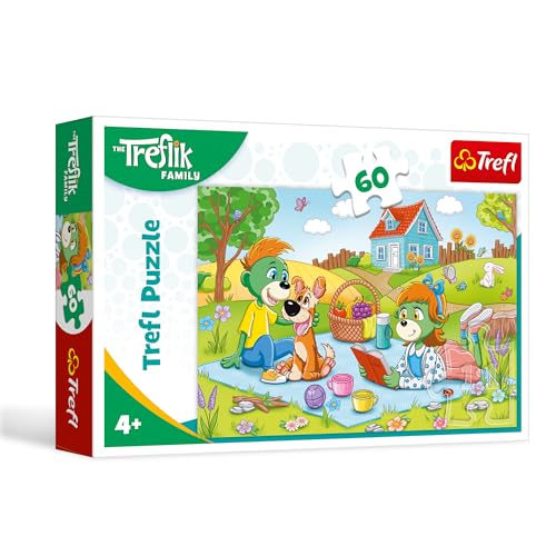 Trefl 17394 Trefliki The Family, Abenteuer der Familie Treflik 60 Elemente – Buntes Puzzle Helden der Fernsehserie, Kreative Unterhaltung, Spiel für Kinder ab 4 Jahren, Mehrfarbig von Trefl