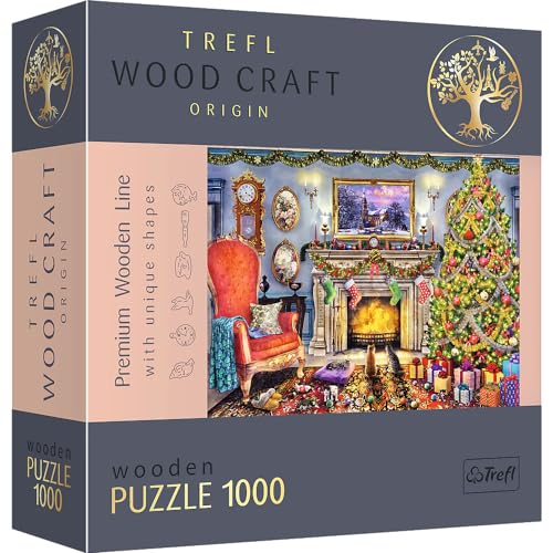 Trefl 20171 erwachsene1000 Elemente, Wood Craft, Holzhandwerk, unregelmäßige Formen, 100 Weihnachtsfiguren, Premium Modernes Puzzle, DIY, Spaß für Erwachsene und Kinder ab 12,holzpuzzle, Kamin von Trefl