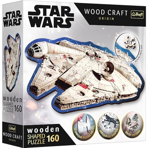 Trefl – Konturenpuzzle aus Holz: Star Wars, Millennium Falke – 160 Stücke, Wood Craft, Unregelmäßige Formen, 10 Figuren, Premium Modern Puzzlespiel, für Erwachsene und Kinder ab 9 Jahren von Trefl