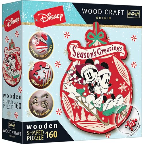 Trefl – Konturenpuzzle aus Holz: Disney, Mickeys und Minnis Weihnachtsabenteuer – 160 Stücke, Wood Craft, Unregelmäßige Formen, 10 Figuren, Premium Puzzlespiel, für Erwachsene und Kinder ab 9 Jahren von Trefl