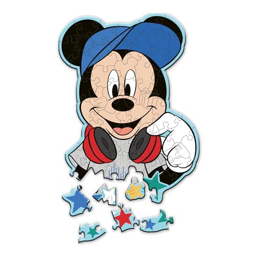 Trefl – Konturenpuzzle aus Holz: Disney, Mickey Mouse: In der Welt von Mickey – 50 Elemente, Wood Craft Junior, Unregelmäßige Formen, 10 Figuren, Modernes Puzzlespiel, Spiel für Kinder ab 5 Jahren von Trefl