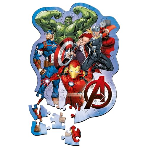 Trefl 20256 Holzpuzzle: Marvel Avengers, Die Abenteuer der Avengers-50 Teile, Wooden, Unregelmäßige Formen, 10 Figuren, Modernes Puzzle für Kinder ab 5 Jahren, Mehrfarbig von Trefl