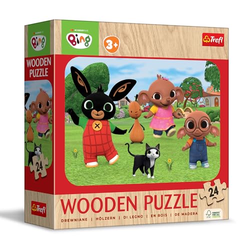 Trefl 20261 Holzpuzzle, Lernen Sie Bing kennen-24 Elemente, Wooden Puzzle, gerundete Kanten, Dekoratives Muster auf der Rückseite, für Kinder ab 3 Jahren, Mehrfarbig von Trefl