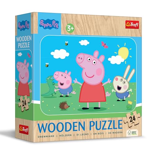 Trefl 20262 Peppa Wutz Holzpuzzle Pig, Lernen Sie die entzückende kennen-24 Elemente, Wooden Puzzle, gerundete Kanten, Dekoratives Muster auf der Rückseite, für Kinder ab 3 Jahren, Mehrfarbig von Trefl