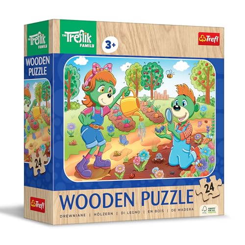 Trefl 20263 Trefliki Familie Holzpuzzle: The Family, Lernen Treflik kennen-24 Elemente, Wooden Puzzle, gerundete Kanten, Dekoratives Muster auf der Rückseite, für Kinder ab 3 Jahren, Mehrfarbig von Trefl