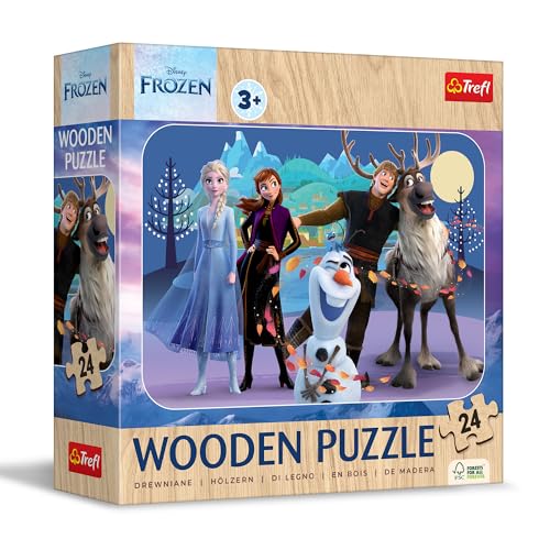 Trefl 20264 Holzpuzzle: Frozen, Unglaubliches Eisland-24 Elemente, Wooden Puzzle, gerundete Kanten, Dekoratives Muster auf der Rückseite, für Kinder ab 3 Jahren, Mehrfarbig von Trefl