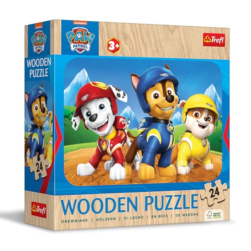 Trefl 20265 Holzpuzzle: Paw Patrol, Entzückendes Hunde-Team-24 Elemente, Wooden Puzzle, gerundete Kanten, Dekoratives Muster auf der Rückseite, für Kinder ab 3 Jahren, Mehrfarbig von Trefl