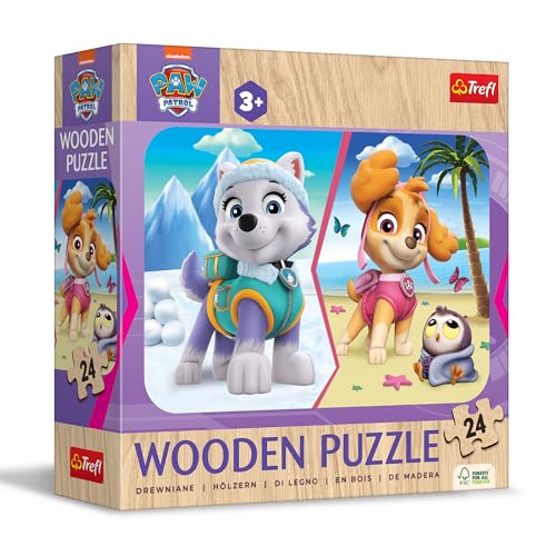 Trefl 20266 Holzpuzzle, Paw Patrol Mädchen-24 Elemente, Wooden Puzzle, gerundete Kanten, Dekoratives Muster auf der Rückseite, für Kinder ab 3 Jahren, Mehrfarbig von Trefl