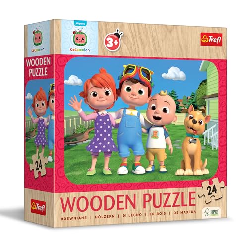 Trefl 20267 Holzpuzzle: Cocomelon, Lustiger Cocomelon-24 Elemente, Wooden Puzzle, gerundete Kanten, Dekoratives Muster auf der Rückseite, für Kinder ab 3 Jahren, Mehrfarbig von Trefl