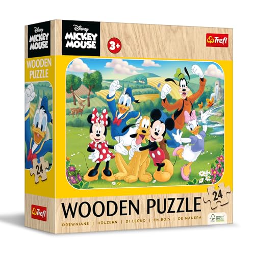 Trefl 20278 Mickey Mouse Holzpuzzle: Disney, Freunde-24 Elemente, Wooden Puzzle, Dekoratives Muster auf der Rückseite, für Kinder ab 3 Jahren, Multicolor von Trefl