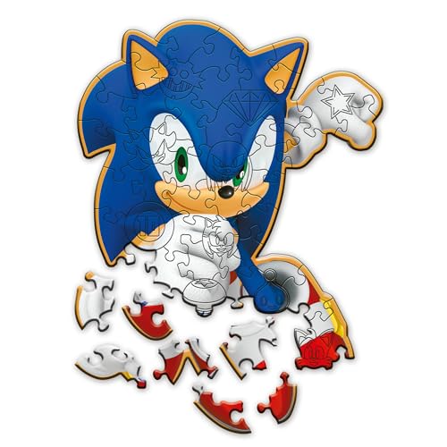 Trefl 20284 Holzpuzzle: Sonic The Hedgehog, Fröhlicher Sonic-50 Teile, Wooden, Unregelmäßige Formen, 10 Figuren, Modernes Puzzle für Kinder ab 5 Jahren, Mehrfarbig von Trefl