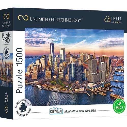 Trefl 26189 1500 Elemente, dickster Karton, Bio, ECO, Stadtlandschaft, Unterhaltung für Erwachsene und Kinder ab 12 Jahren, UFT-Puzzle Cityscape: Manhattan, New York, USA von Trefl