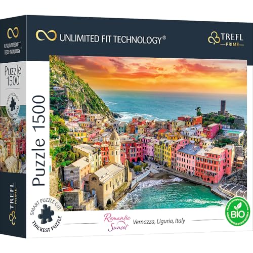 Trefl 26196 1500 Elemente, dickster Karton, Bio, ECO, Italien, Sonnenuntergang, Unterhaltung für Erwachsene und Kinder ab 12 Jahren, UFT-Puzzle Romantic Sunset: Vernazza, Liguria, Italy von Trefl