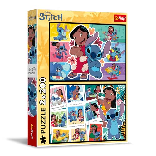 Trefl – 2in1 Puzzle: Lilo & Stitch, Das lustige Leben von Stitch - 2 x 200 Teile - 2er-Puzzle-Set für Jugendliche von Trefl