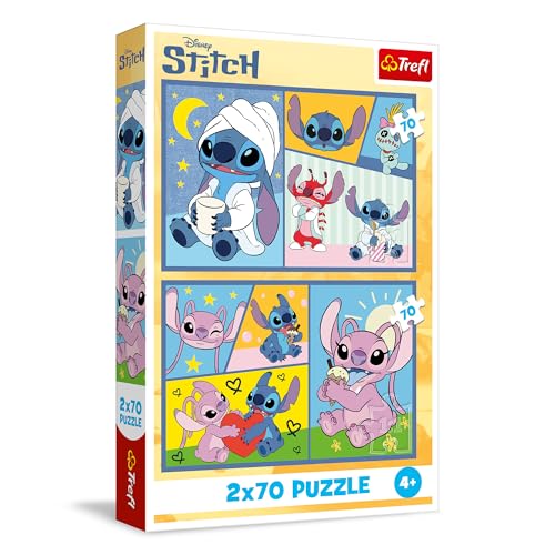 Trefl – 2in1 Puzzle: Lilo & Stitch, Mit Stitch gibt es Keine Langeweile - 2 x 70 Teile, Set mit Zwei Puzzles für Kinder ab 4 Jahren von Trefl