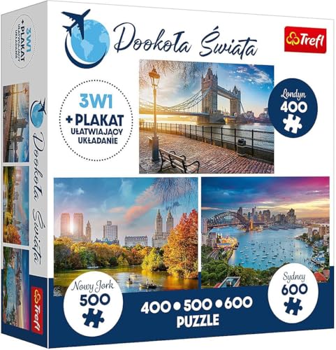 Trefl 3-in-1-Puzzle-Set – London Tower Bridge, Central Park New York & Sydney Harbour – 400, 500 & 600 Teile Puzzles für Erwachsene & Kinder ab 14 Jahren von Trefl