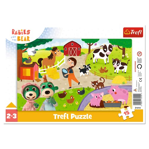 Trefl 31414 Kleinkind-Rahmenpuzzle, 15 große Teile, Rahmen und Feste Unterlage, mit Märchenfiguren Babies, Bauernhof, Tiere, für Kinder ab 2 Jahren Puzzle, Babys and The Bear, Niedliche Babys von Trefl