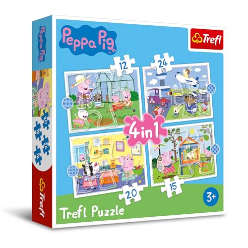 Trefl TR34359 , Puzzle, Ferienerinnerungen, von 12 bis 24 Teilen, 4 Sets, Peppa Pig, für Kinder ab 3 Jahren, 28,5x20,5cm von Trefl