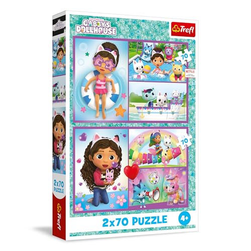 Trefl – 2in1 Puzzle: Gabby's Dollhouse, Spiel mit Gabby - 2 x 70 Teile, Set mit Zwei Puzzles für Kinder ab 4 Jahren von Trefl