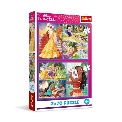 Trefl – 2in1 Puzzle: Disney Princess, Märchentage - 2 x 70 Teile, Set mit Zwei Puzzles für Kinder ab 4 Jahren von Trefl