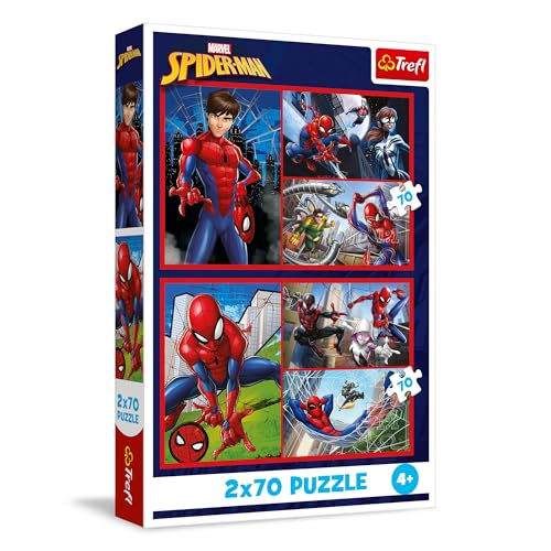 Trefl 34443 Spider 2in1 Marvel, Spinnengeschichten-2 x 70 Teile, Set mit Zwei Puzzles für Kinder ab 4 Jahren von Trefl