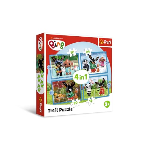 Trefl 34631, Lustiger Bing 4in1, 4, 12 bis 24 Elemente-Unterschiedlicher Schwierigkeitsgrad, Buntes Puzzle mit Helden der Fernsehserie, Spiel für Kinder ab 3 Jahren, Mehrfarbig von Trefl