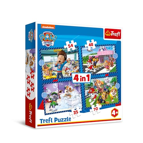 Trefl 34650 PAW Patrol, Hundegeschichten 4in1, 4 Puzzles-von 35 bis 70 Teile-Unterschiedlicher Schwierigkeitsgrad, für Kinder ab 4 Jahren, Mehrfarbig von Trefl