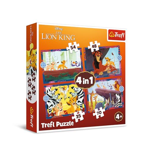 Trefl 34653 The Lion King, Mutiger König der Löwen 4in1, 4 Puzzles-von 35 bis 70 Teile-Unterschiedlicher Schwierigkeitsgrad, für Kinder ab 4 Jahren, Mehrfarbig von Trefl