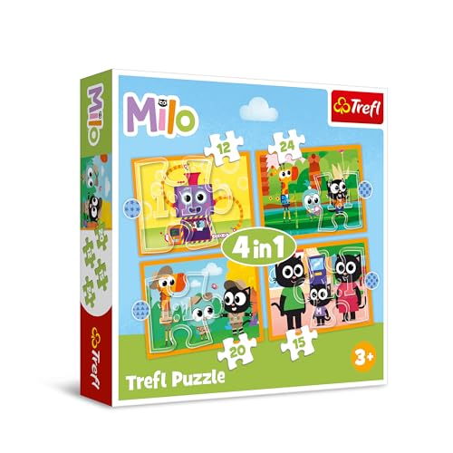 Trefl 34654, Lernen Sie Milo und Seine Freunde kennen 4in1, 4 Puzzles-von 12 bis 24 Teile-Unterschiedlicher Schwierigkeitsgrad, für Kinder ab 3 Jahren, Mehrfarbig von Trefl