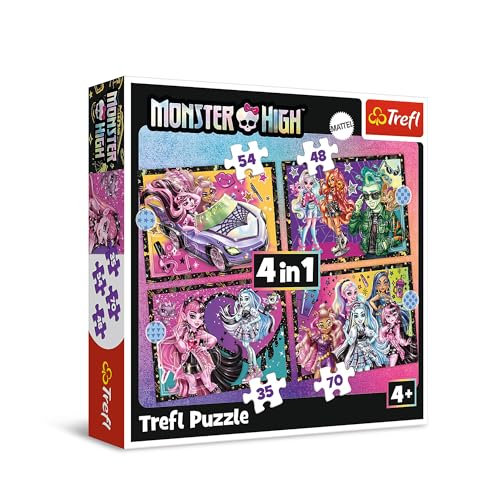 Trefl 34655, Aufregender Tag Monster High 4in1, 4 Puzzles-von 35 bis 70 Teile-Unterschiedlicher Schwierigkeitsgrad, für Kinder ab 4 Jahren, Mehrfarbig von Trefl