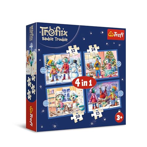 Trefl 34657 Trefliki Familie The Family, Bei den Trefliks schneit es-4-in-1, 4 Puzzles, 12 bis 24 Teile-Verschiedene Schwierigkeitsgrade, für Kinder ab 3 Jahren, Mehrfarbig von Trefl