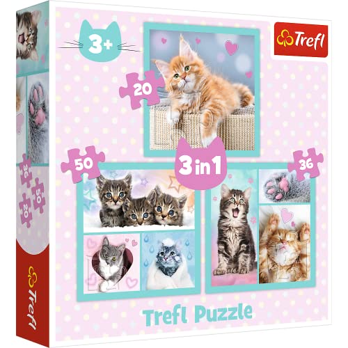 Trefl 34862 3-in-1, 20 bis 50 Elementen-Bunte Puzzles mit Tieren, Katzen, Collage Verschiedene Schwierigkeitsgrade, Kreative Unterhaltung für Kinder ab 3 Jahren Kinderpuzzle, Sweet Animals von Trefl