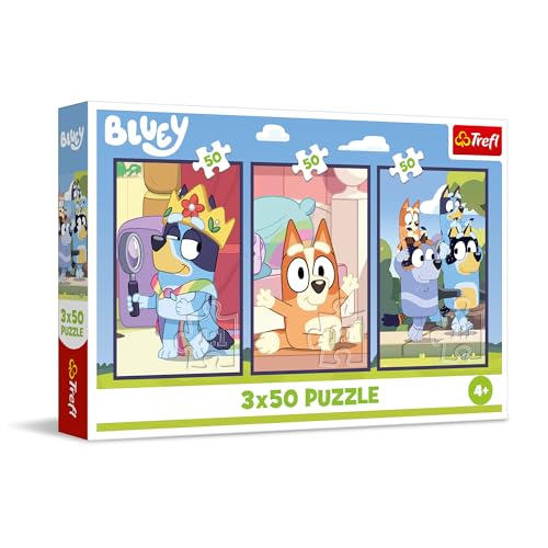 Trefl – 3in1 Puzzle: Bluey, Familie Bluey - 3 x 50 Teile, 3er-Puzzle-Set für Kinder ab 4 Jahren von Trefl