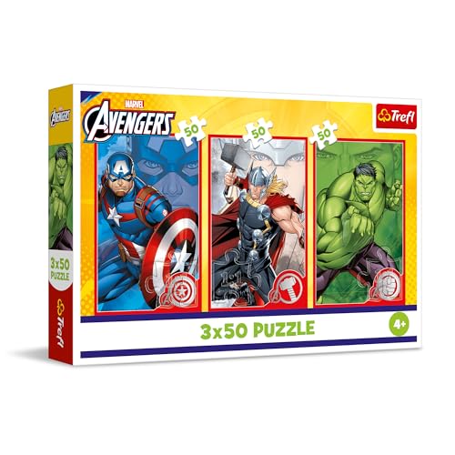 Trefl – 3in1 Puzzle: Marvel The Avengers, Dein Held - 3 x 50 Teile, 3er-Puzzle-Set für Kinder ab 4 Jahren von Trefl