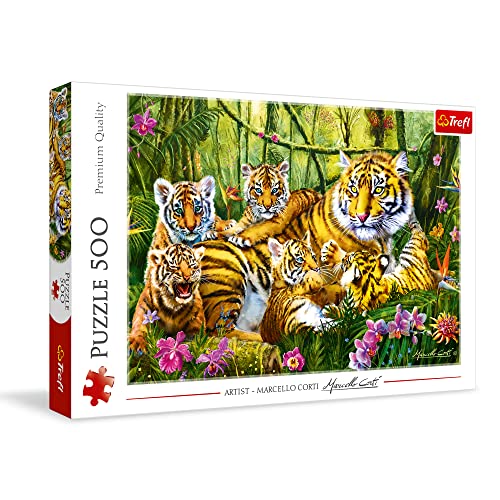 Trefl 37350 Tigerfamilie 500 Teile, Premium Quality, für Erwachsene und Kinder ab 10 Jahren Puzzels, One-Size von Trefl