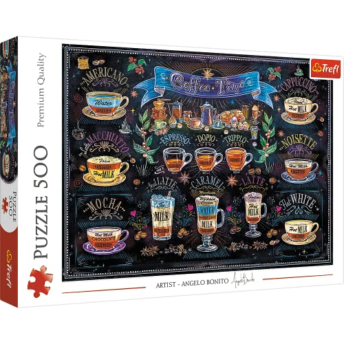 Trefl 37449 500 Teile, Kaffeesorten, DIY, Kreative Unterhaltung, Spaß, Klassisches Puzzle für Erwachsene und Kinder ab 10 Jahren, Zeit für Kaffee, Angelo Bonito von Trefl