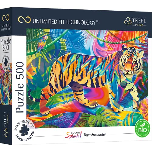 Trefl 37453 Prime 500 Elemente-Dickste Pappe, Bunter, Modernes Tierpuzzle, Kreative Unterhaltung für Erwachsene und Kinder ab 10 Jahren Hochelement, Puzzle UFT Color Splash: Tiger Encounter von Trefl