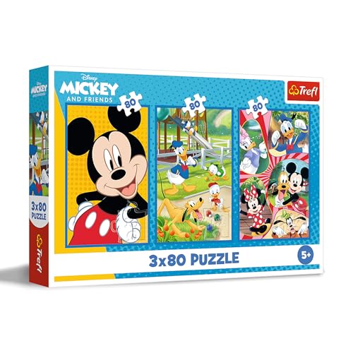 Trefl – 3in1 Puzzle: Disney, Mickey Mouse Team - 3 x 80 Teile, 3er-Puzzle-Set für Kinder ab 5 Jahren von Trefl