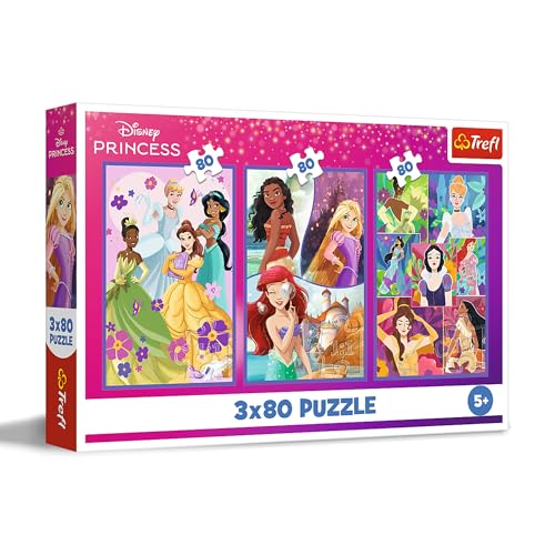 Trefl – 3in1 Puzzle: Disney Princess, Prinzessinnenfreundinnen - 3 x 80 Teile, 3er-Puzzle-Set für Kinder ab 5 Jahren von Trefl