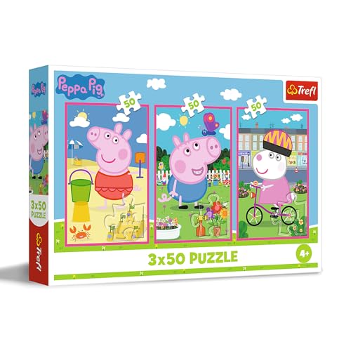 Trefl – 3in1 Puzzle: Peppa Pig, Die Macht der Freundschaft - 3 x 50 Teile, 3er-Puzzle-Set für Kinder ab 4 Jahren von Trefl