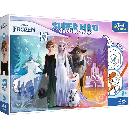 Trefl 41000 Die lustige Welt der Eiszeit 3 in 1: Puzzle 24 große Elemente Malbuch Ausmalspiel Ausmalpuzzle mit Märchenfiguren Spaß für Kinder ab 3 Jahren Primo, Disney Frozen von Trefl