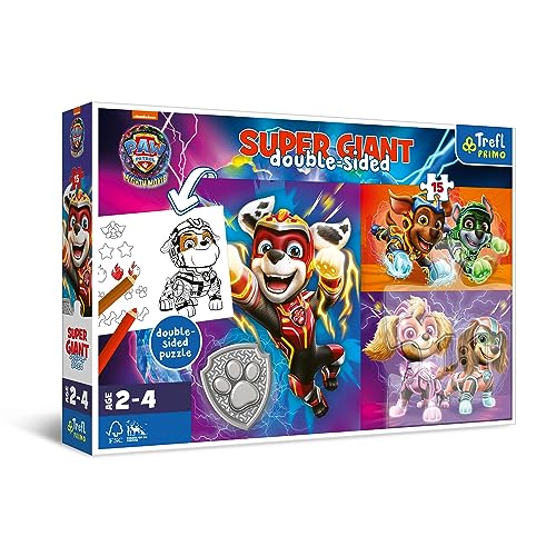 Trefl 42009 PAW Patrol 3in1 15 Sehr Große, Malvorlage, Spiel mit Elementen zum Ausmalen, Puzzle mit Helden der Fernsehserie, für Kinder ab 2 Jahren, Mehrfarbig von Trefl